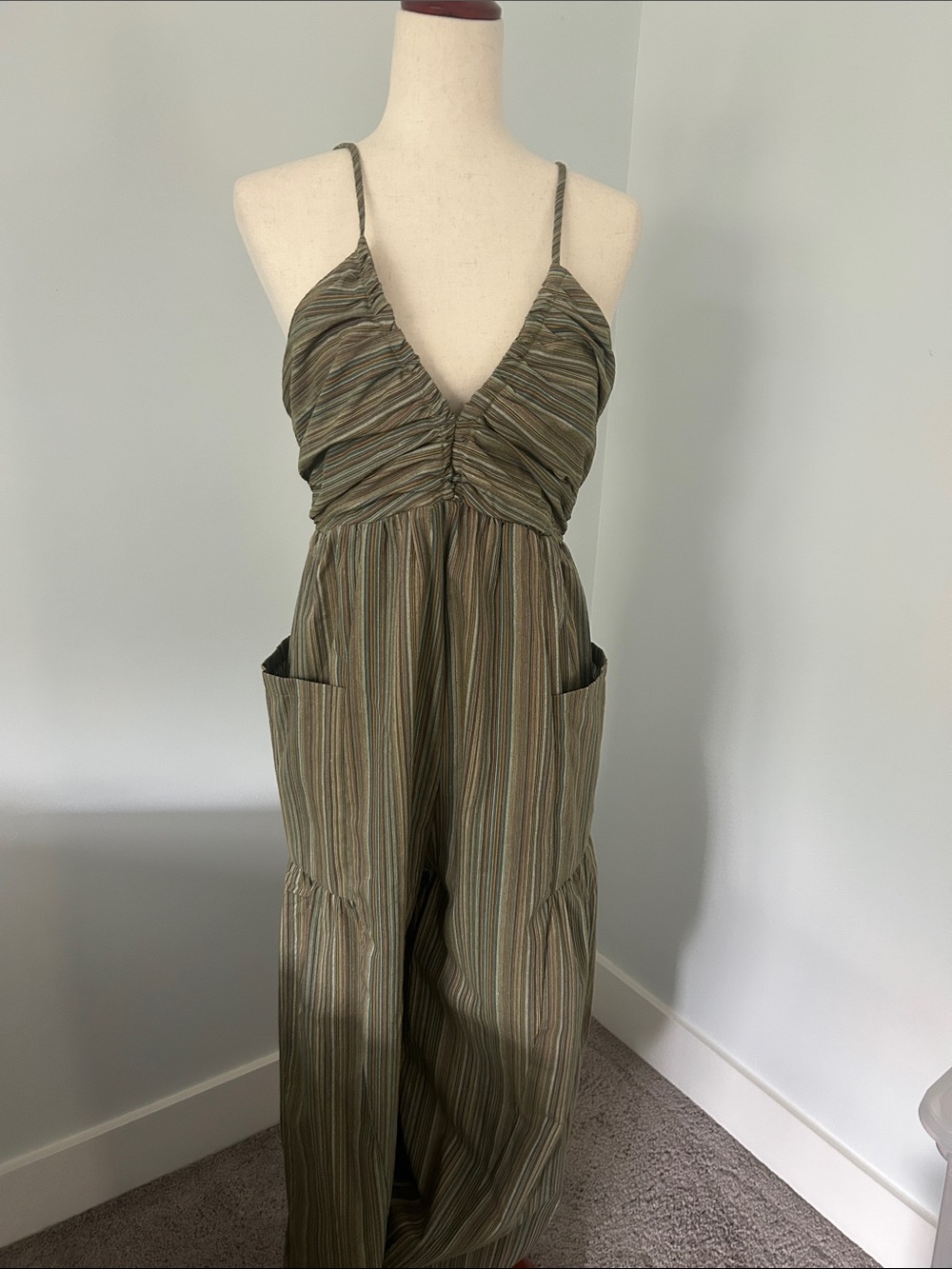 NWT Cupshe Forest Glow Striped Spaghetti-Strap Jumpsuit